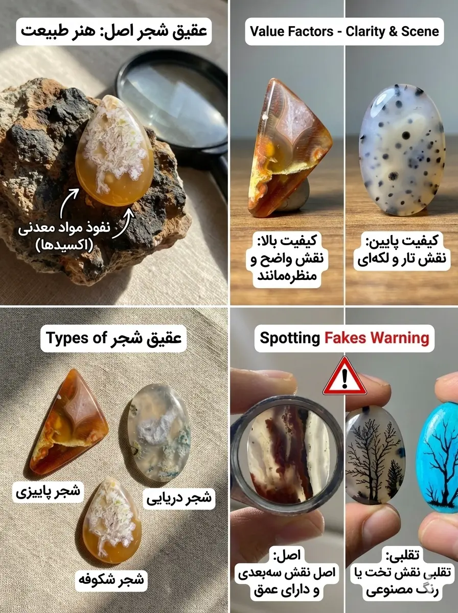 مجله گوهرآسا: راهنمای جامع خرید عقیق شجر اصل: تشخیص تقلب، قیمت و خواص