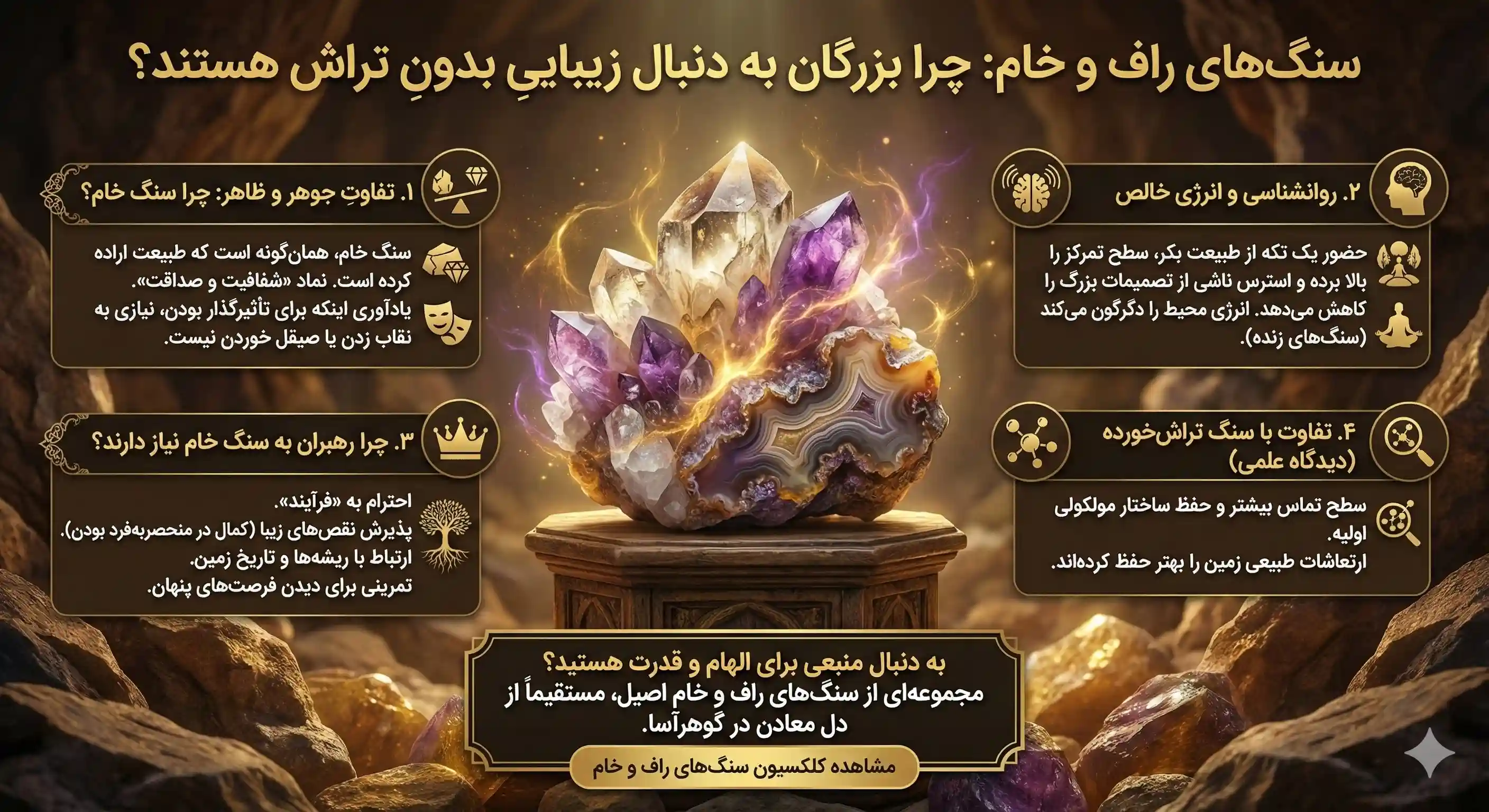 مجله گوهرآسا: «سنگ‌های راف و خام: چرا بزرگان به دنبال زیباییِ بدونِ تراش هستند؟»