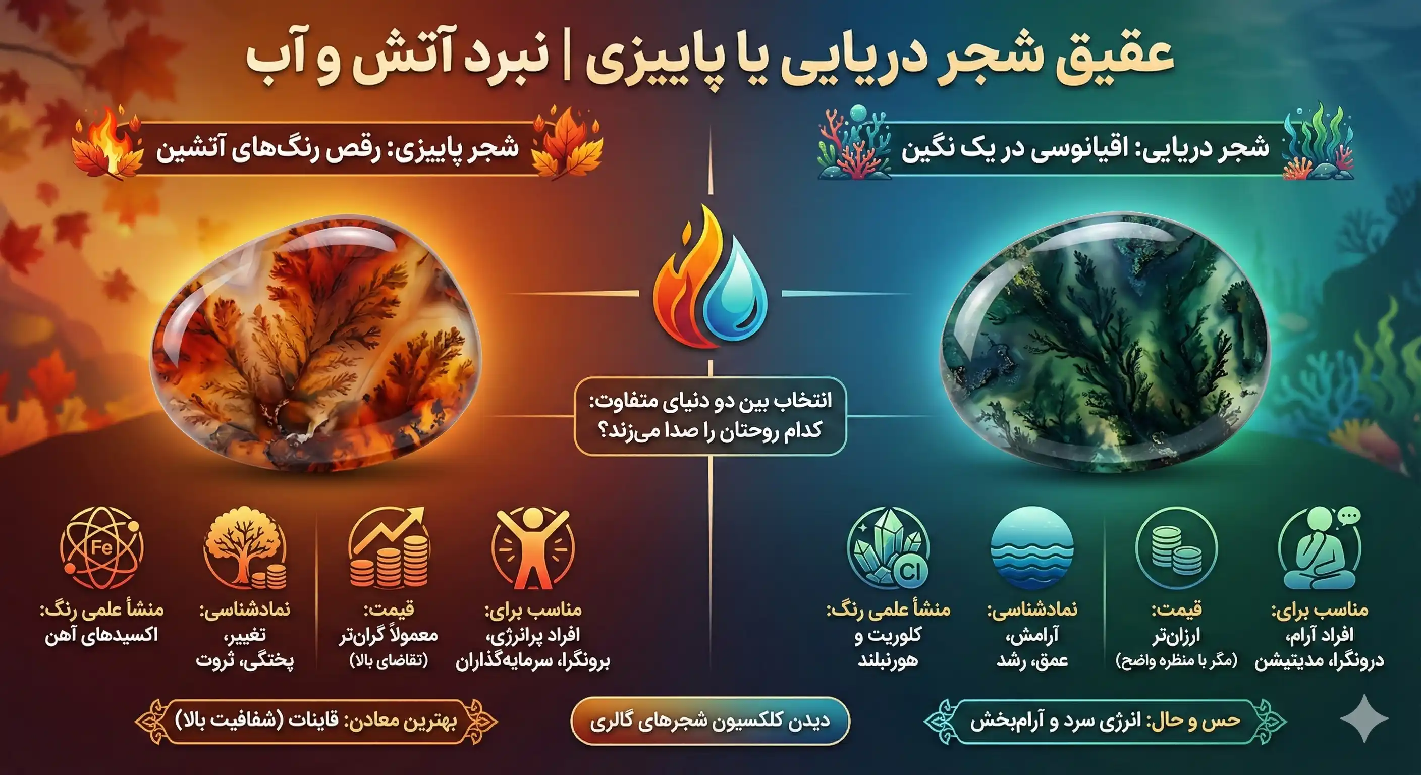 عقیق شجر دریایی یا پاییزی | نبرد آتش و آب